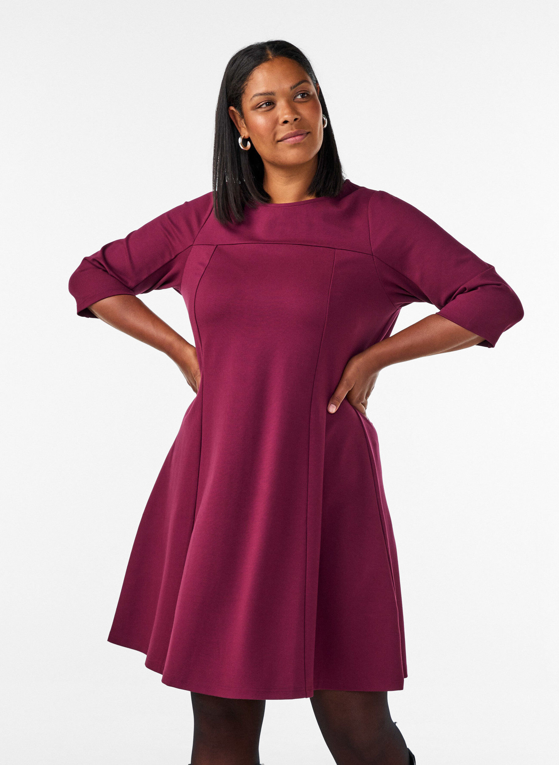 ZizziA-f&ouml;rmiges Kleid mit 3/4-&Auml;rmeln, Rot, Model image number 0