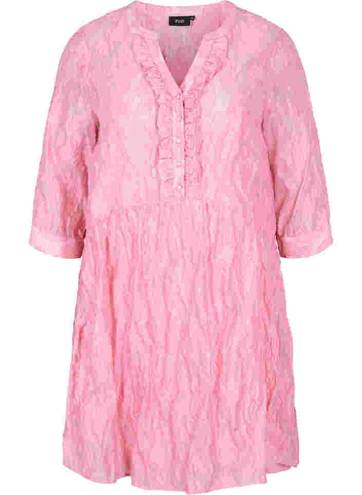Jacquard-Kleid in einer A-Linie mit Rüschen, Cashmere Rose, Packshot image number 0