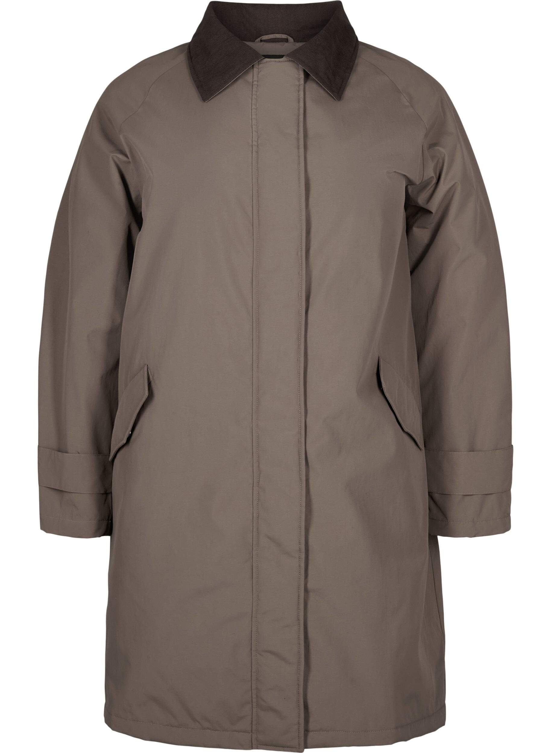 Zizzi &Uuml;bergangsmantel mit Samtkragen und Taschen, Chocolate Chip, Packshot image number 0