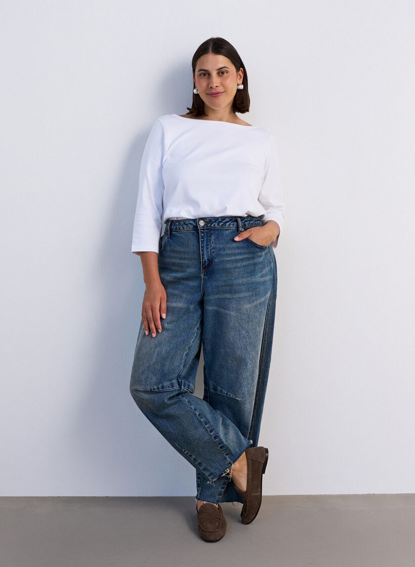 Basic-T-Shirt mit U-Boot-Ausschnitt und 3/4-&Auml;rmeln, Wei&szlig;, Model image number 1