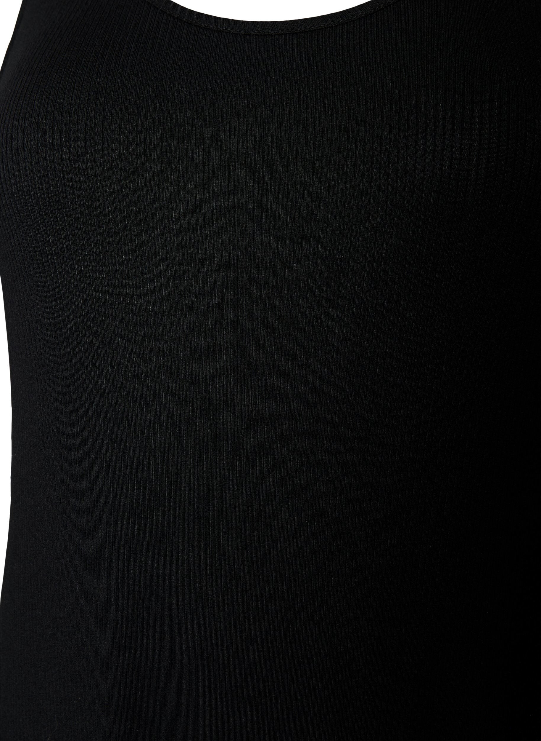 Zizzi &Auml;rmelloses geripptes Kleid aus Viskose, Schwarz, Packshot image number 2