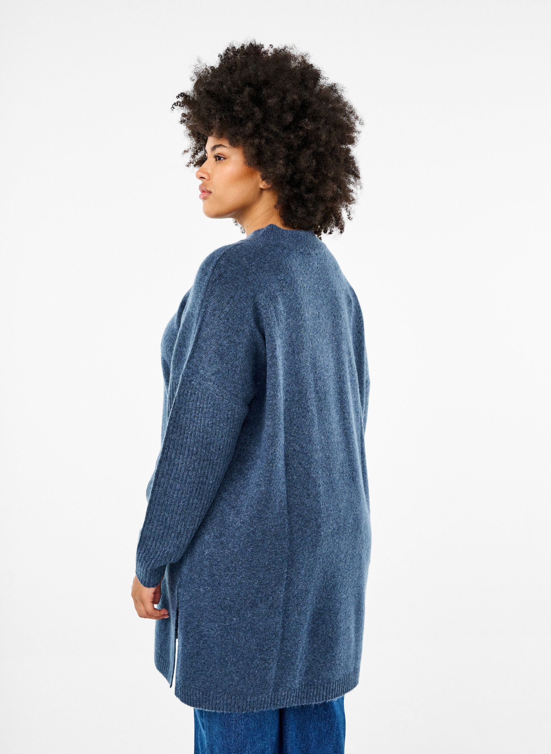 Zizzi Lange Strickbluse mit langen &Auml;rmeln, Bering Sea Mel., Model image number 1