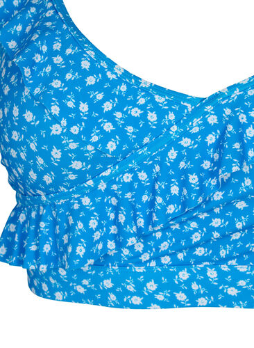 Bikini-Top mit Rüschendetails und Blumenprint, Blue Flower Print, Packshot image number 2