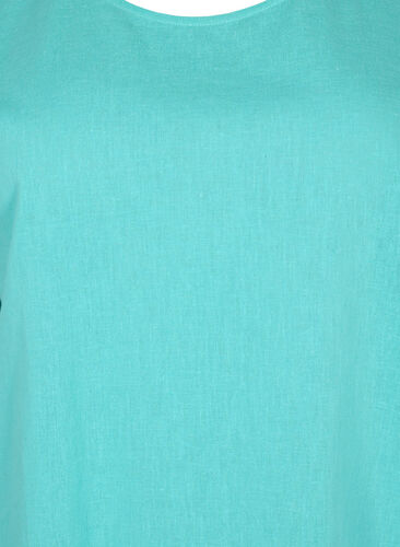 Kurzärmelige Bluse aus Baumwollmischung mit Leinen, Turquoise, Packshot image number 2