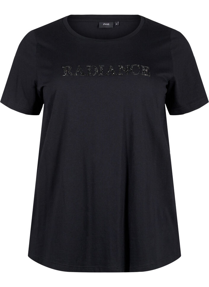 T-Shirt aus Baumwolle mit Strass-Motiv, Black w. Radiance, Packshot image number 0