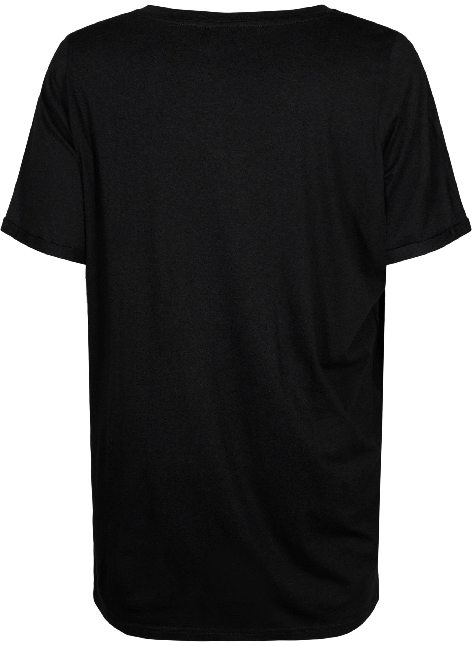 Zizzi Einfarbiges Oversize T-Shirt mit V-Ausschnitt, Schwarz, Packshot image number 1