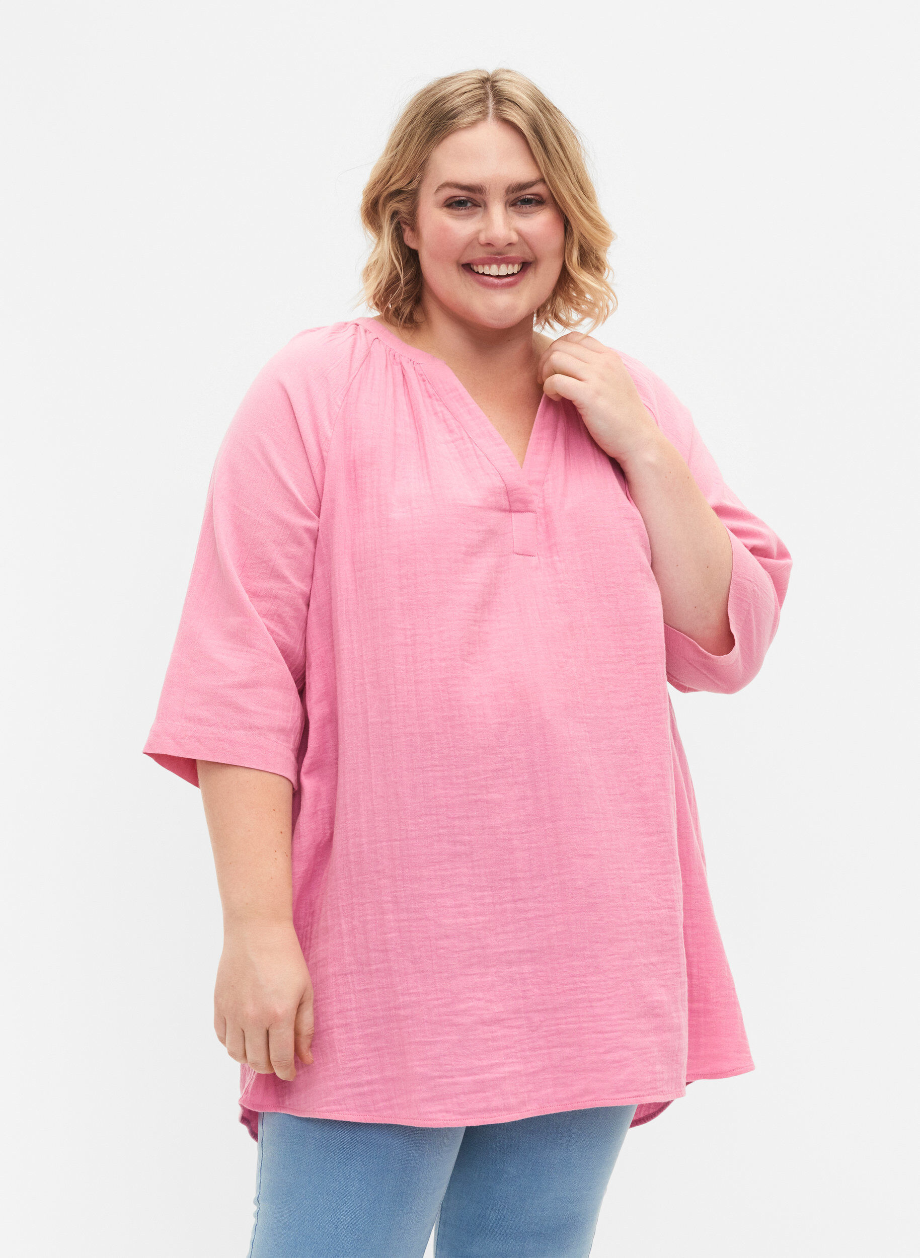 Zizzi Tunika mit 3/4-&Auml;rmeln aus Baumwolle, Rosebloom, Model image number 0