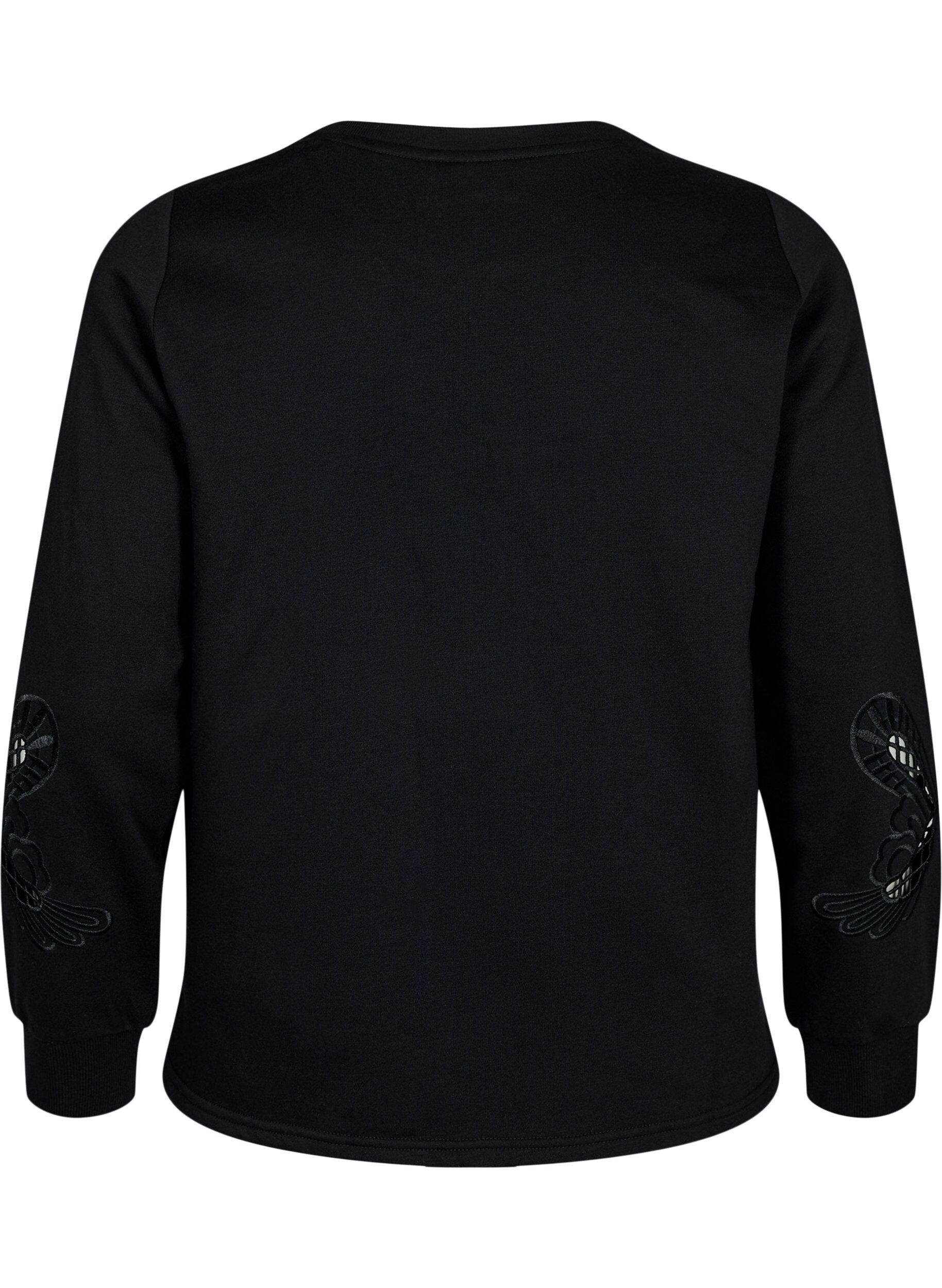 Zizzi Sweatshirt mit aufgestickten Cut-Outs, Black, Packshot image number 1