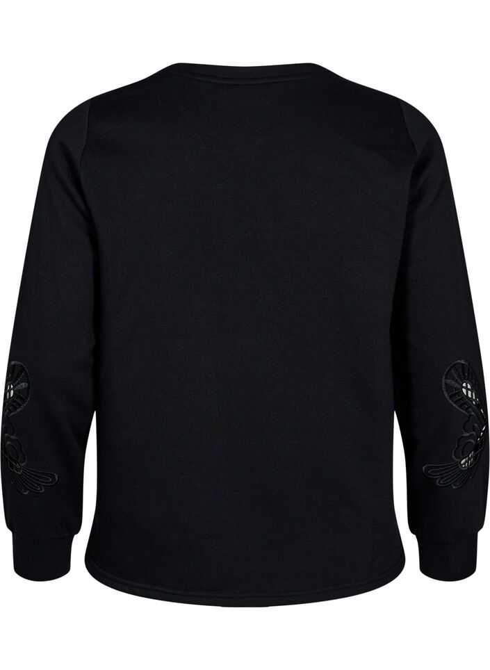 Sweatshirt mit aufgestickten Cut-Outs, Black, Packshot image number 1
