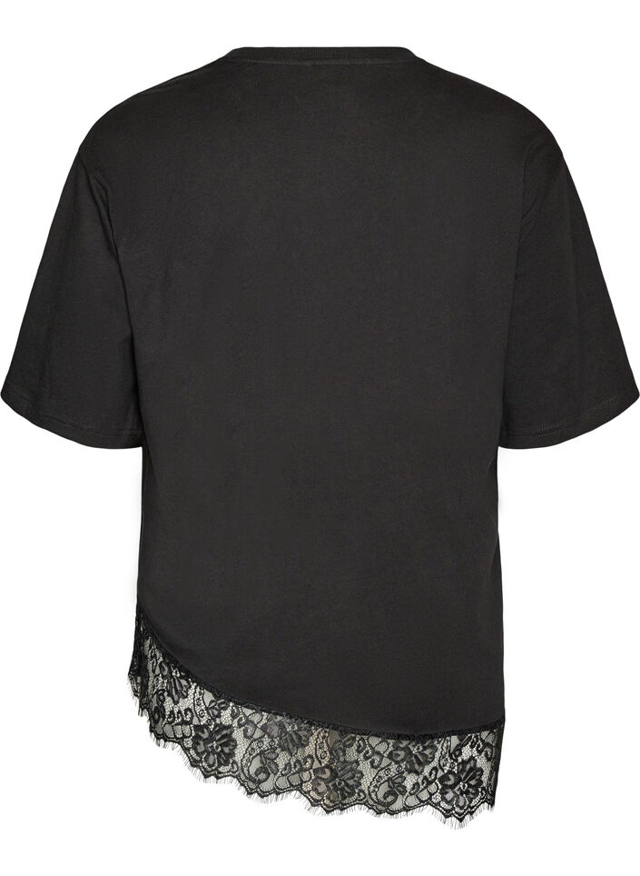 T-Shirt mit asymmetrischem Spitzensaum, Schwarz, Packshot image number 1