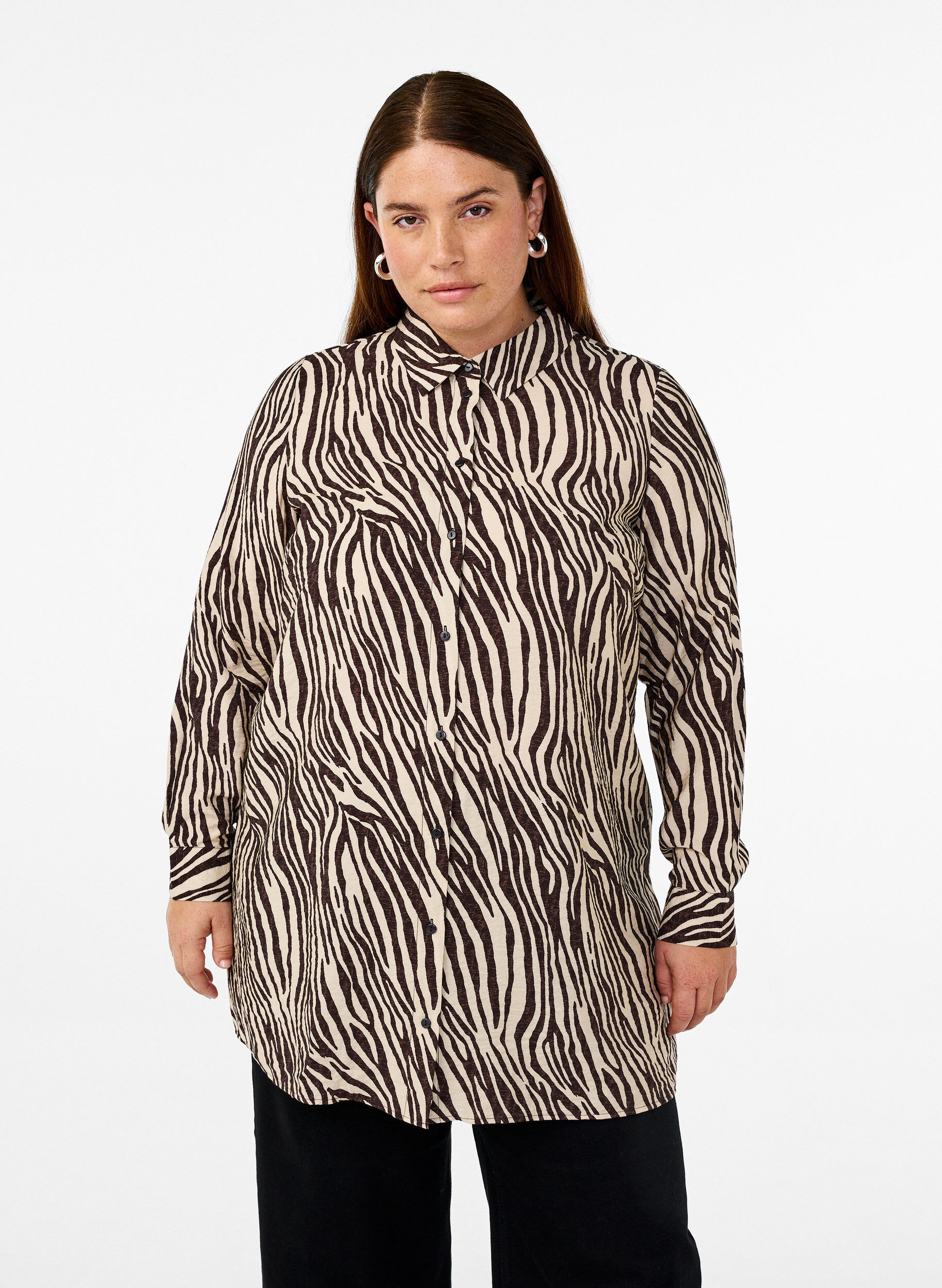 Zizzi Lange Bluse mit Zebraprint, Braun, Model image number 0