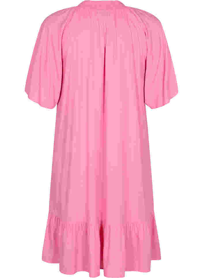 Kurzärmeliges Viskosekleid mit V-Ausschnitt, Aurora Pink, Packshot image number 1