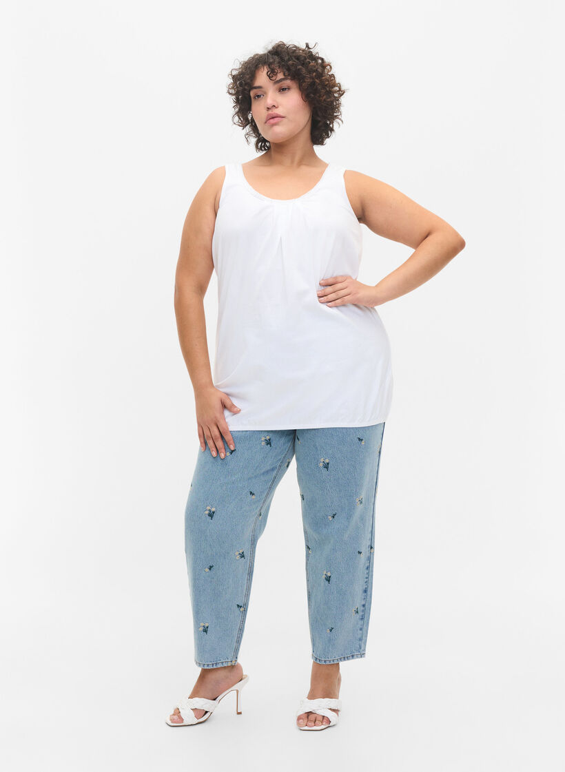 Baumwolltop mit Rundhalsausschnitt und Spitzensaum, Bright White, Model image number 2