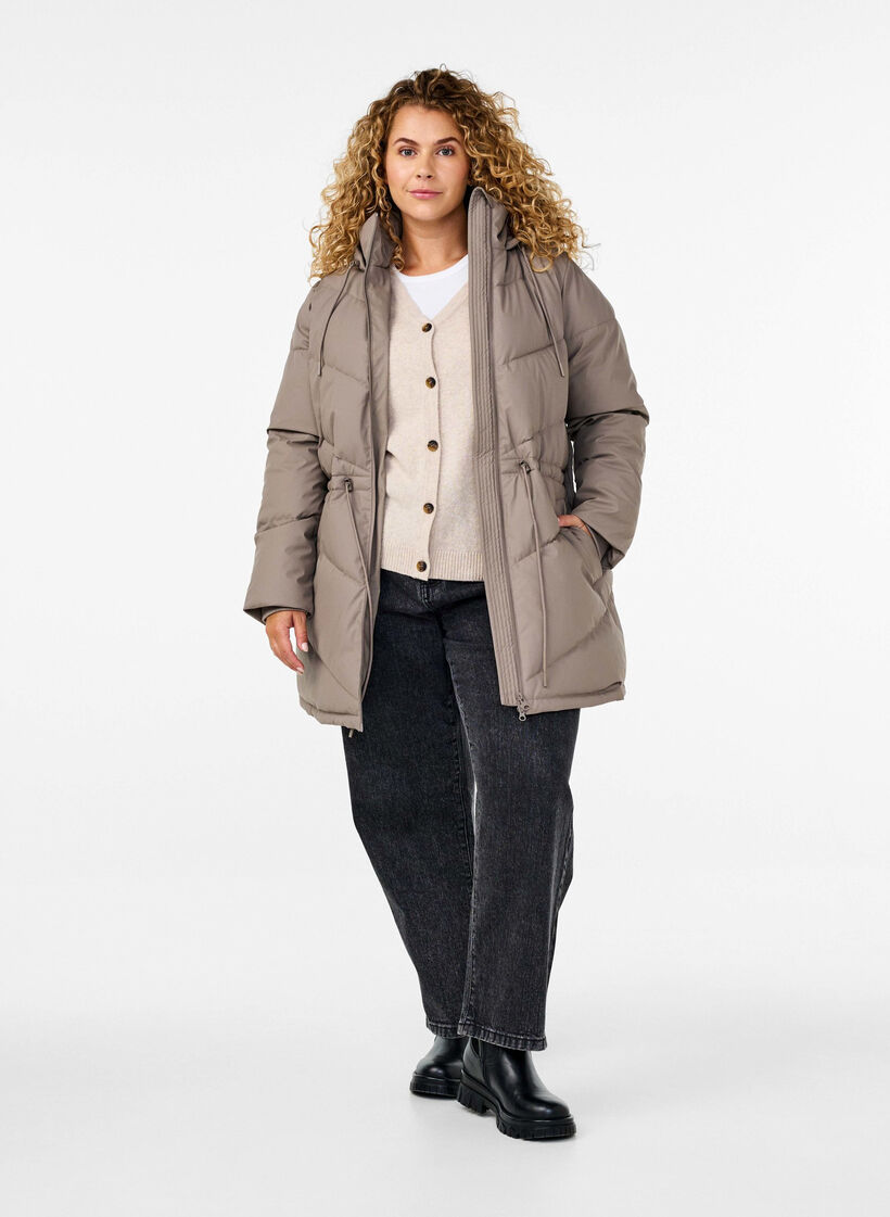 Wasserabweisende Steckenjacke mit Kapuze, Beige, Model image number 1