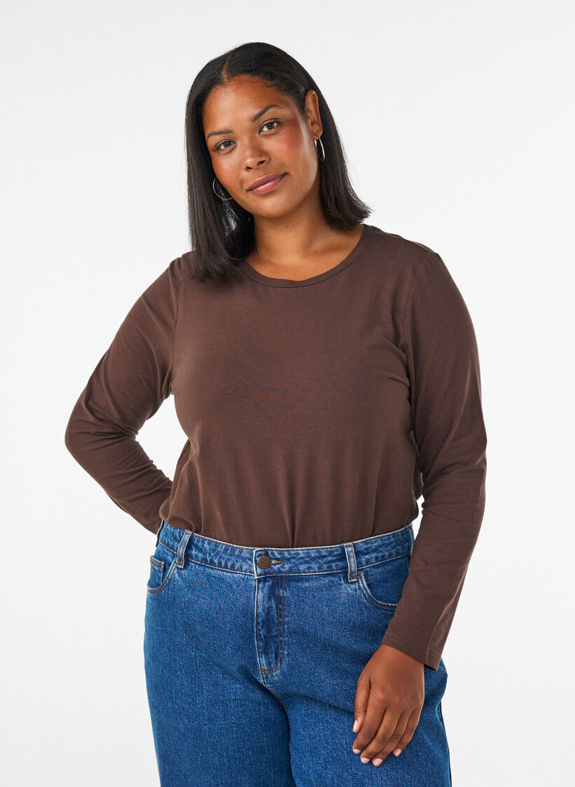 Basic Bluse aus Jersey mit langen &Auml;rmeln, Braun, Model image number 0
