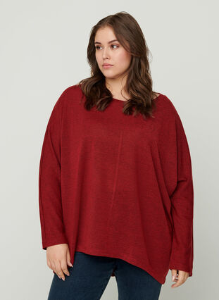 Einfarbige Bluse mit langen Ärmeln, Red, Model image number 0