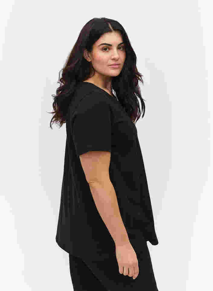 Kurzarm T-Shirt aus Baumwolle mit Aufdruck, Black w. star copper, Model image number 1