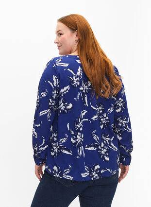 FLASH – Langärmlige Bluse mit Druck, Navy Blazer Flower, Model image number 1
