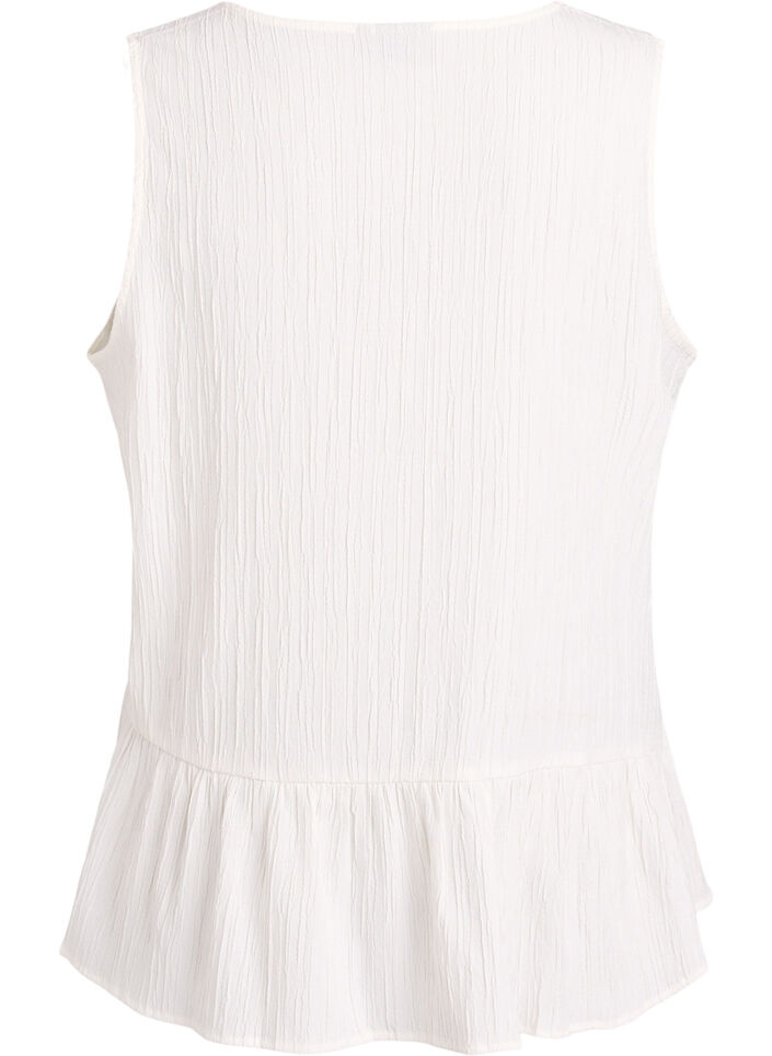 &Auml;rmellose Bluse mit Struktur und Bindeband, Vanille, Packshot image number 1