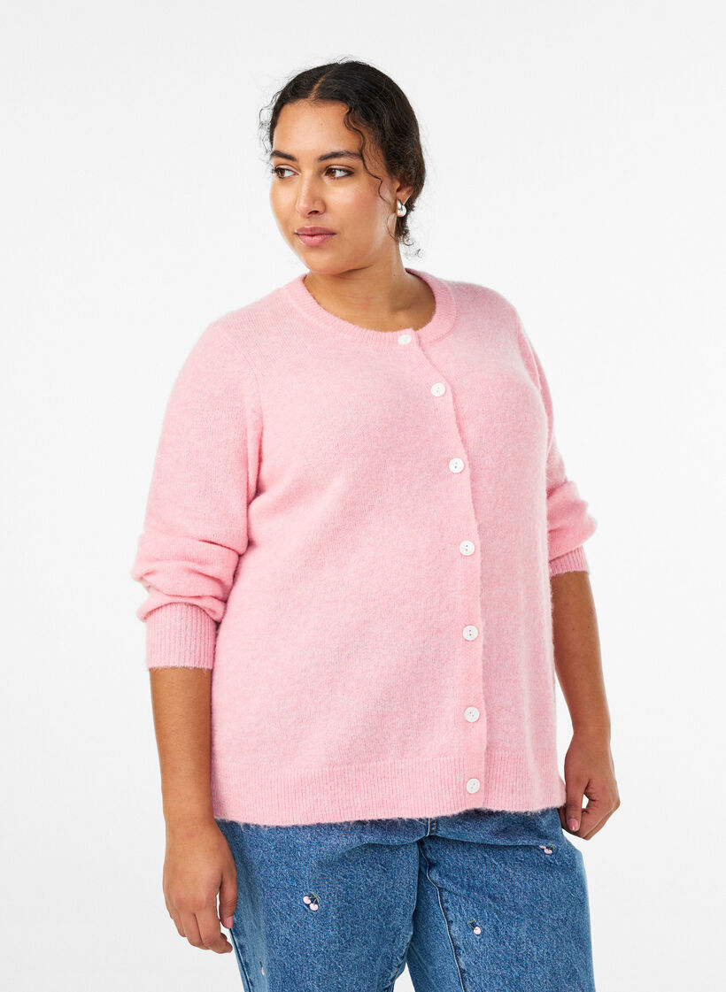 Strickjacke aus Wolle mit Knöpfen, Pink, Model