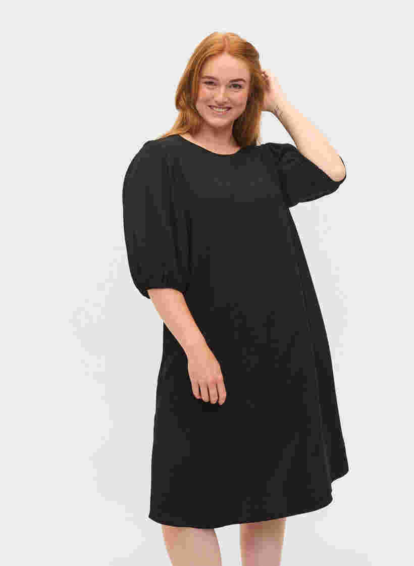 Viskosekleid mit Rückendetail, Black, Model image number 0