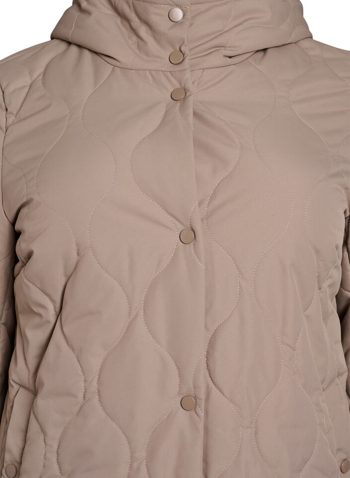 Mittellange Steppjacke mit Kapuze, Braun, Packshot image number 2