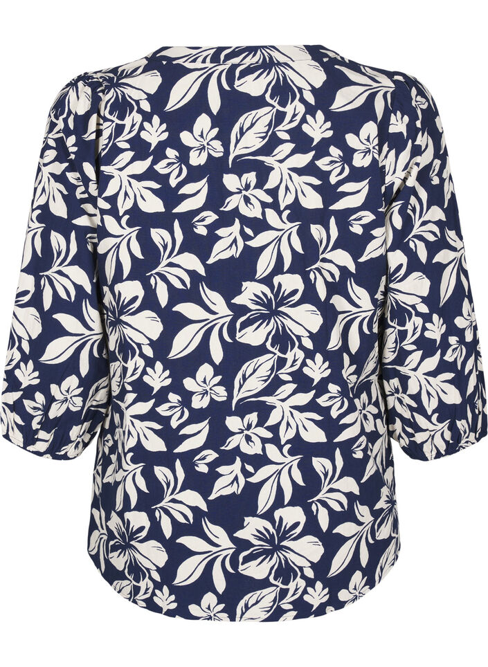 Baumwollbluse mit 3/4-Ärmeln und Print, Naval Academy Flower, Packshot image number 1