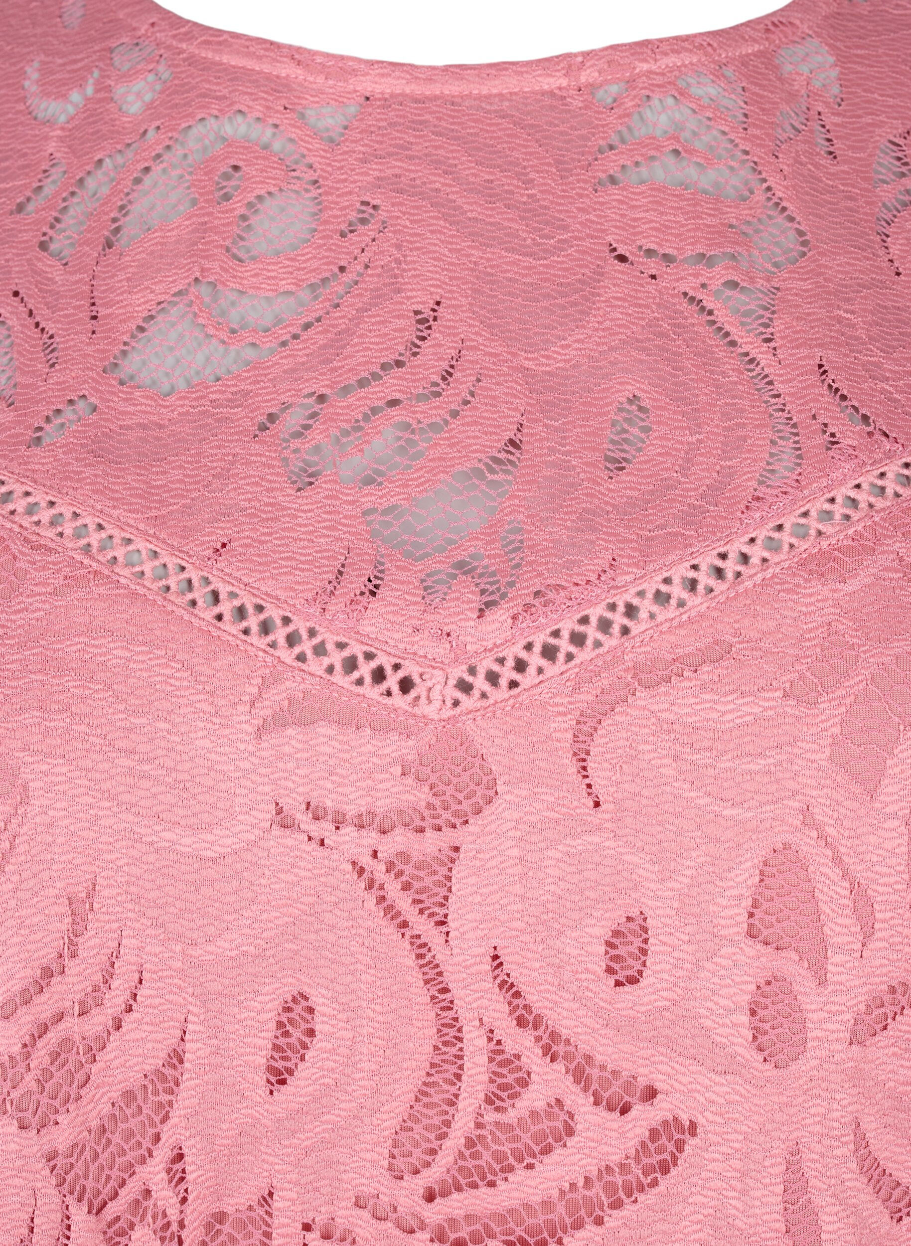 Zizzi Bluse mit Spitze und kurzen &Auml;rmeln, Dusty Rose, Packshot image number 2