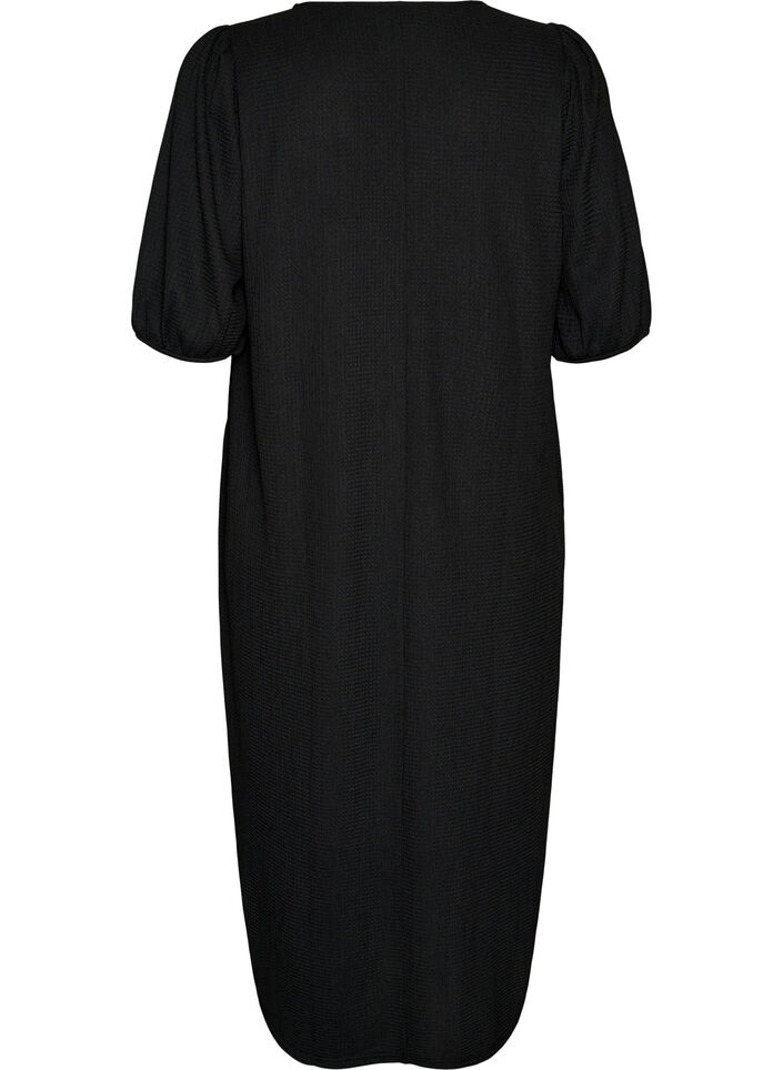 Midikleid mit V-Ausschnitt und Struktur, Schwarz, Packshot image number 1