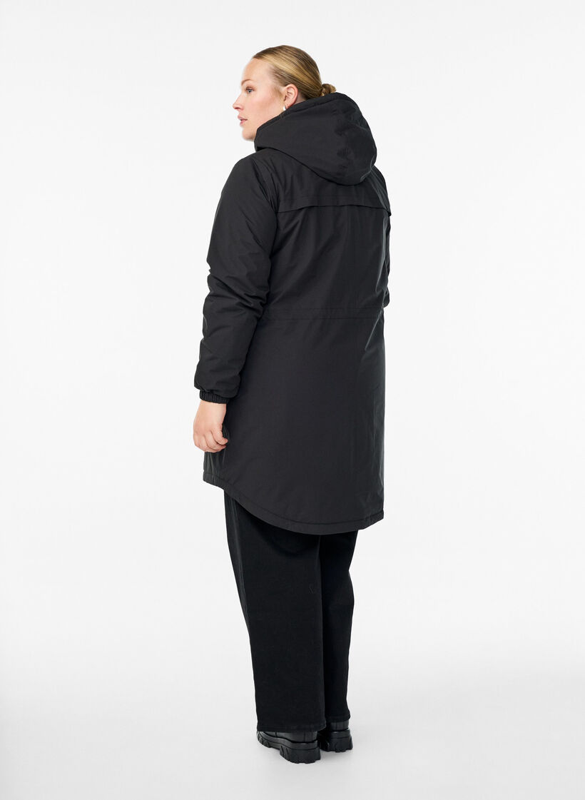 Leichter gepolsterter Parka mit Kapuze, Schwarz, Model image number 2