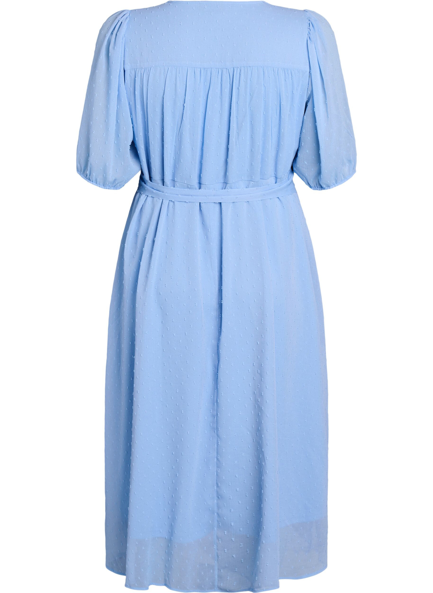 Zizzi Midi-Kleid mit V-Ausschnitt und Bindeband, Blau, Packshot image number 1