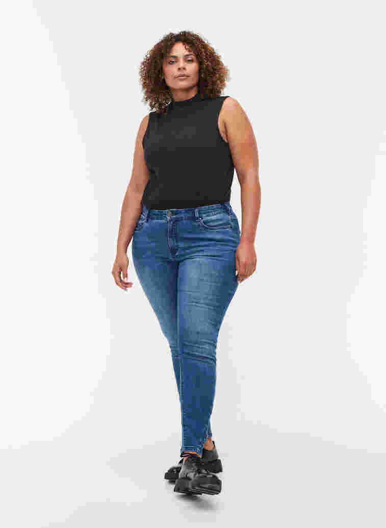 Super Slim Amy Jeans mit Schleife, Dark blue, Model image number 4