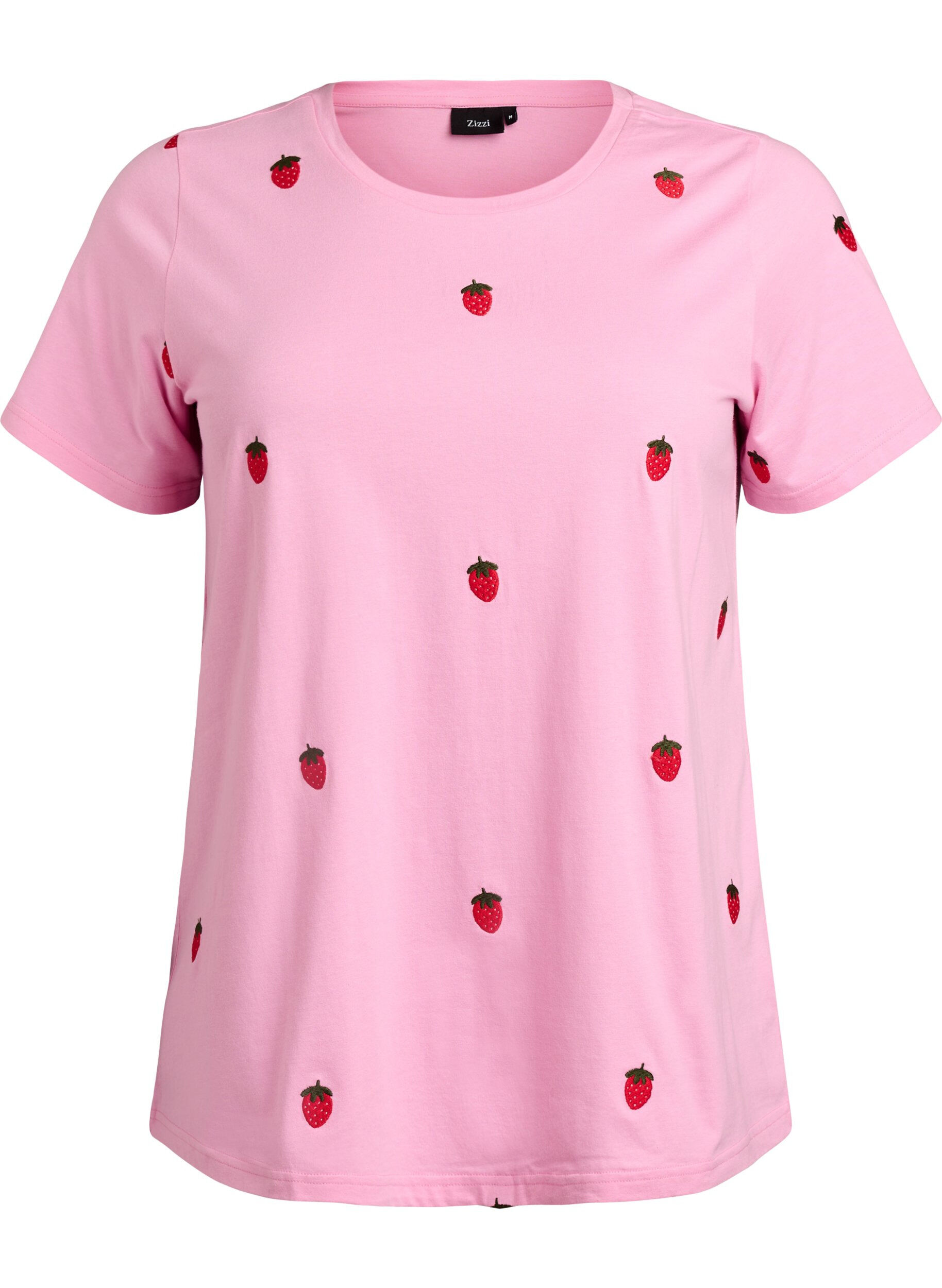 Zizzi T-Shirt aus Bio-Baumwolle mit aufgestickten Motiven, Pink, Packshot image number 0