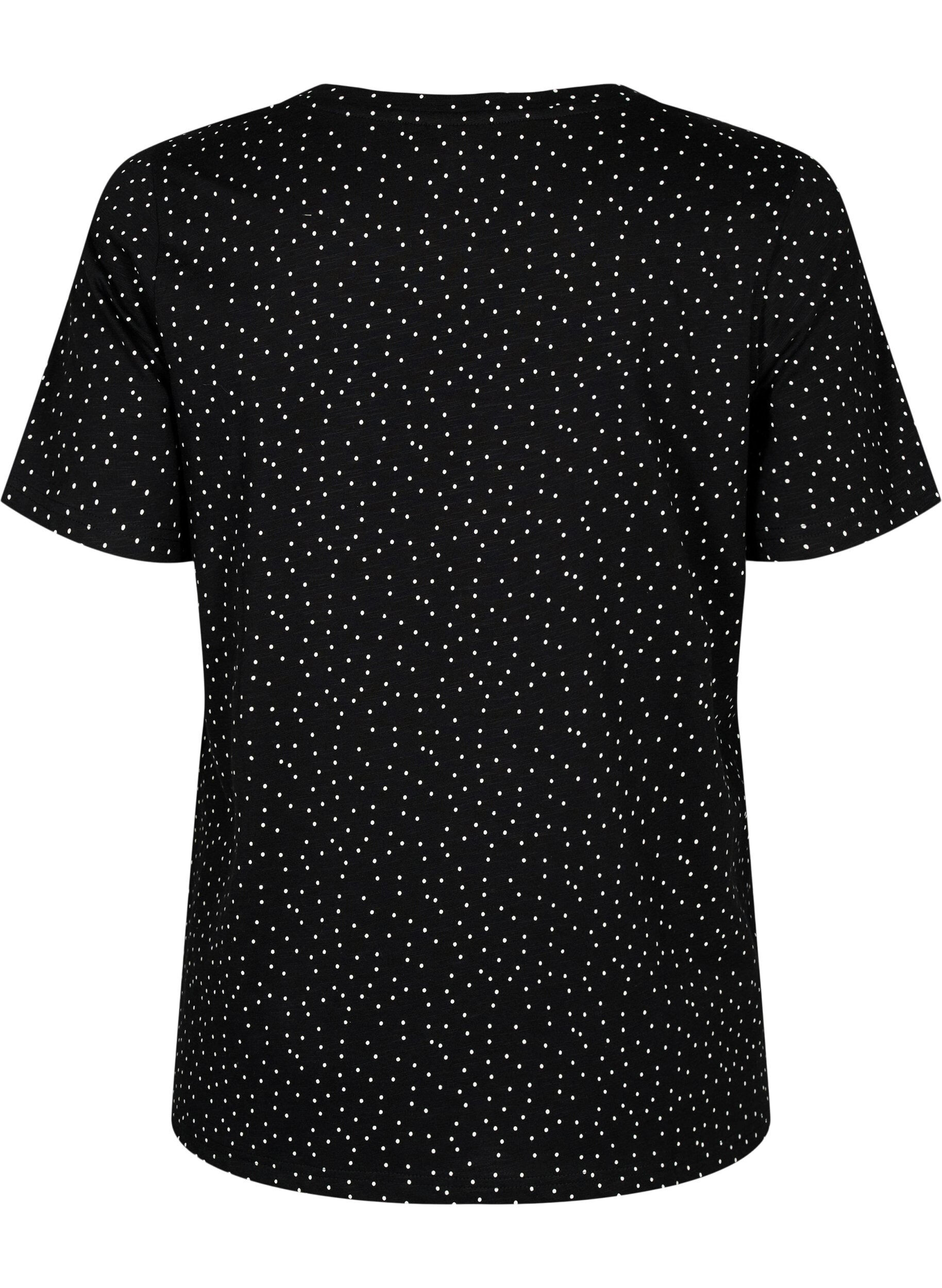 Zizzi T-Shirt aus Bio-Baumwolle mit Punktmuster	, Schwarz, Packshot image number 1