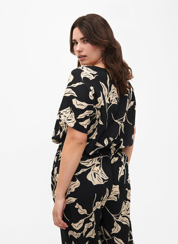 FLASH – Kurzärmelige Bluse mit Aufdruck, Black Off White Fl., Model image number 1