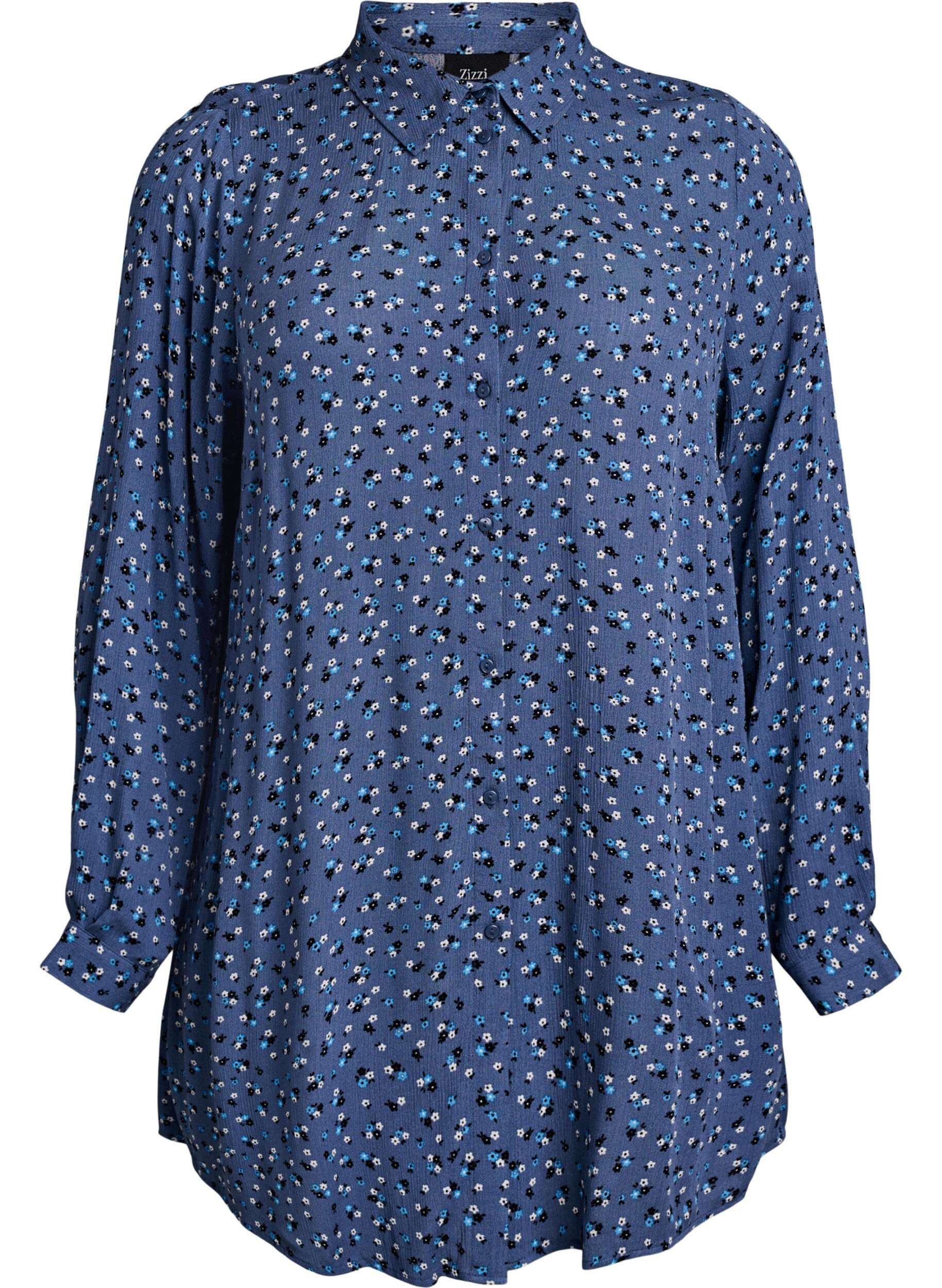 Zizzi Lange Bluse mit gebl&uuml;mtem Print, Blau, Packshot image number 0