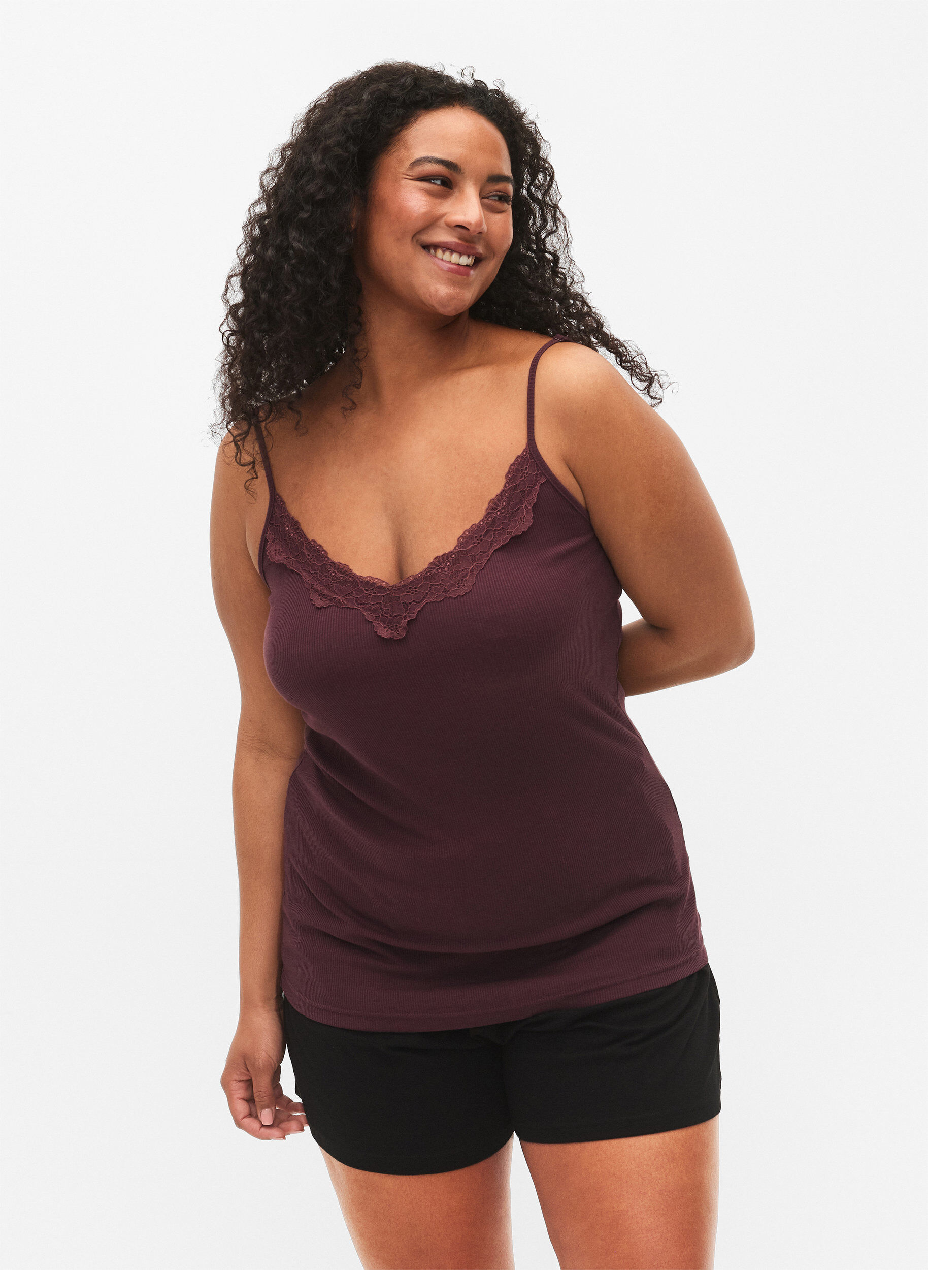 Zizzi 2-Pack gerippte Nachttops, Black/Fudge, Model image number 0