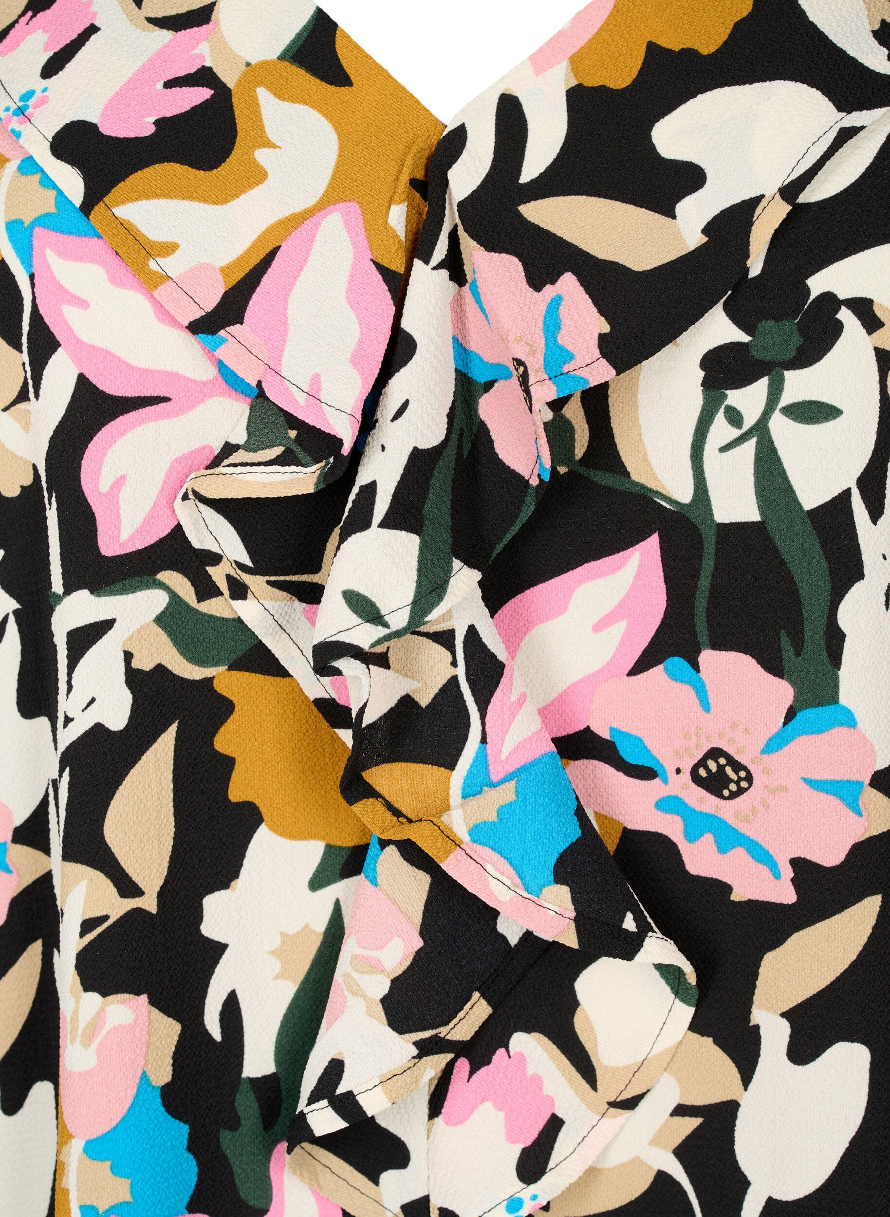 Zizzi Bedruckte Bluse mit R&uuml;schen , Black Multi Flower, Packshot image number 2