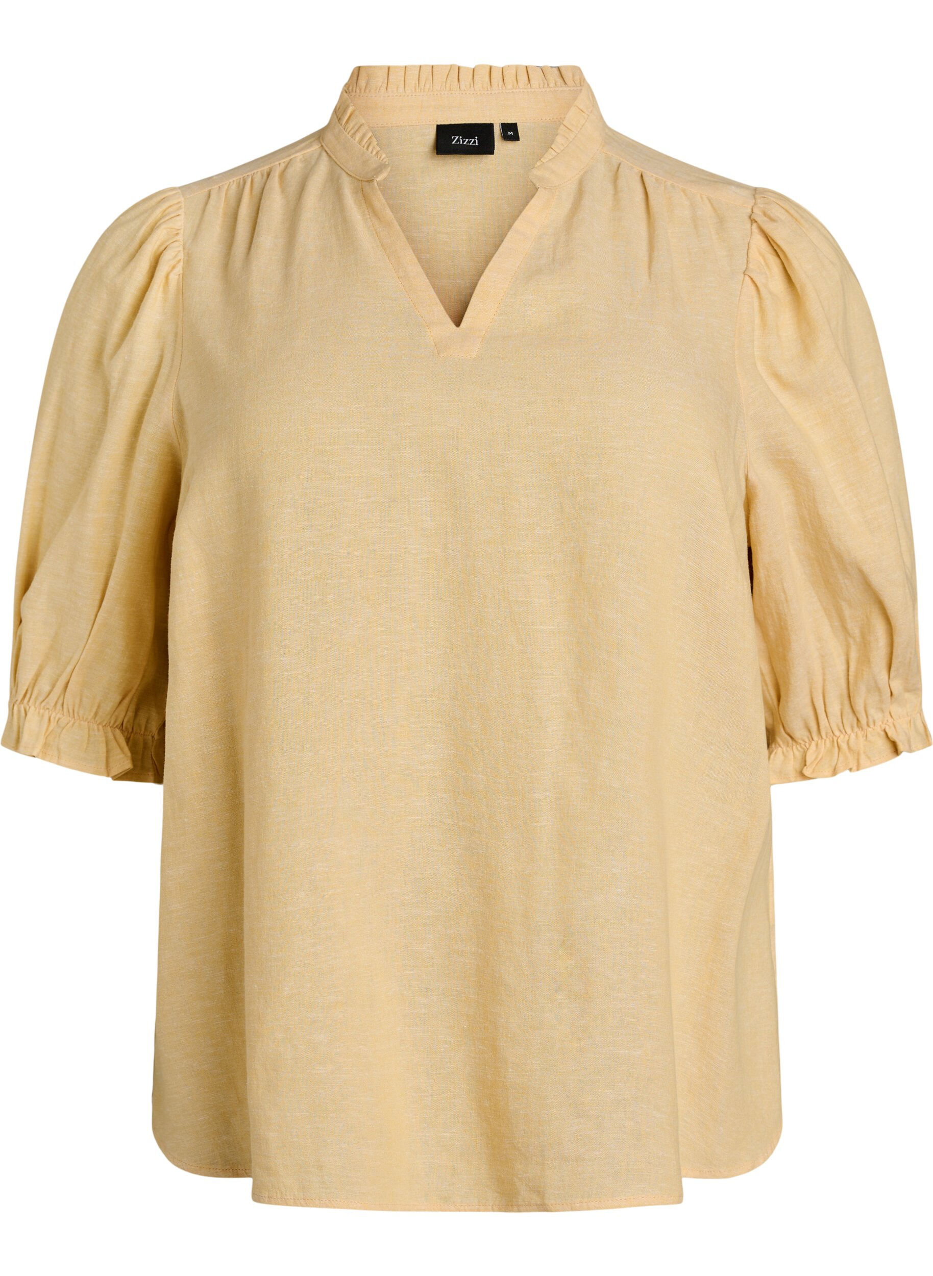 Zizzi Bluse aus Leinen und Viskose mit 1/2-&Auml;rmeln, Gelb, Packshot image number 0