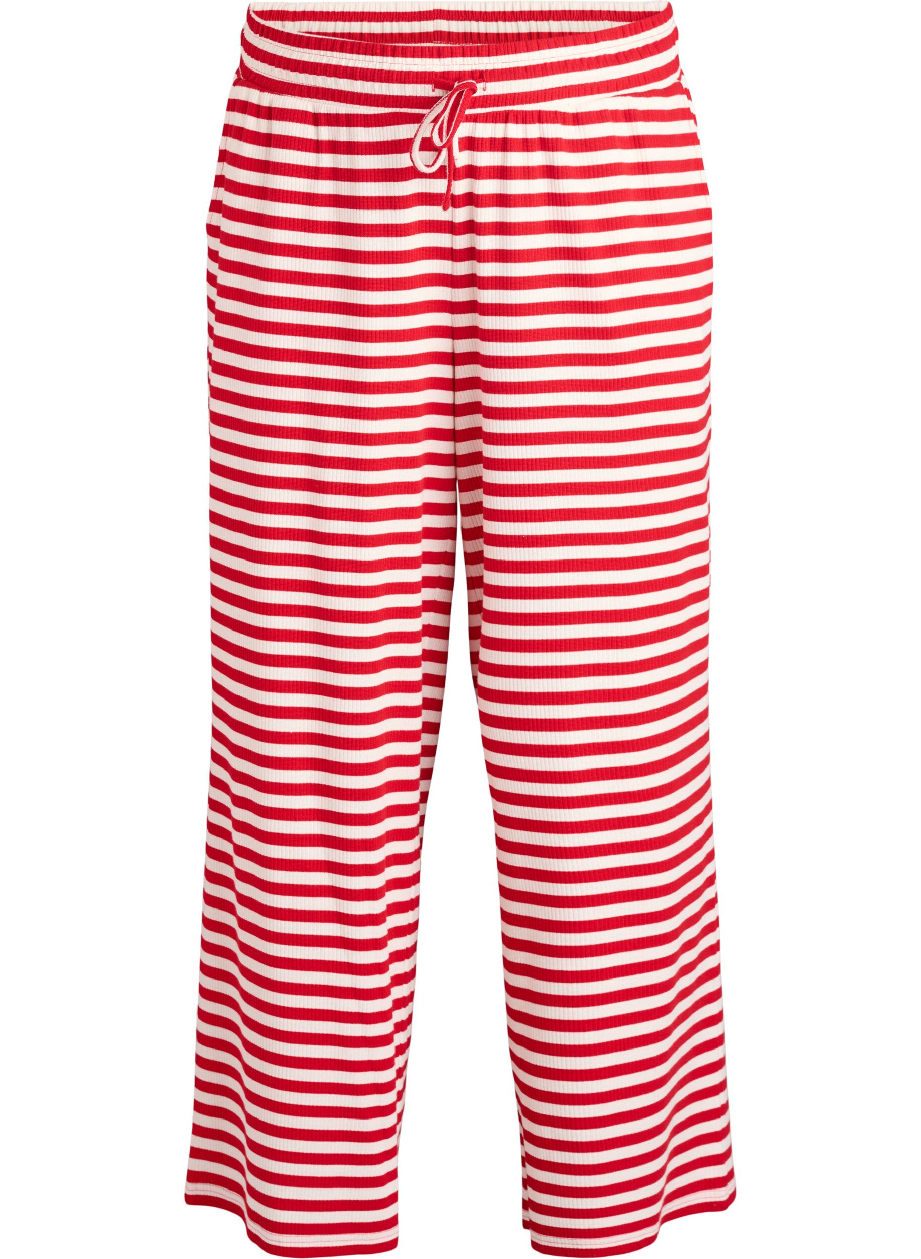 ZizziGestreifte Schlafanzughose mit hoher Taille und weiten Beinen, Rot, Packshot image number 0