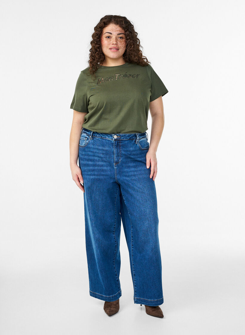 T-Shirt aus Baumwolle mit dekorativem Frontdetail, Gr&uuml;n, Model image number 1