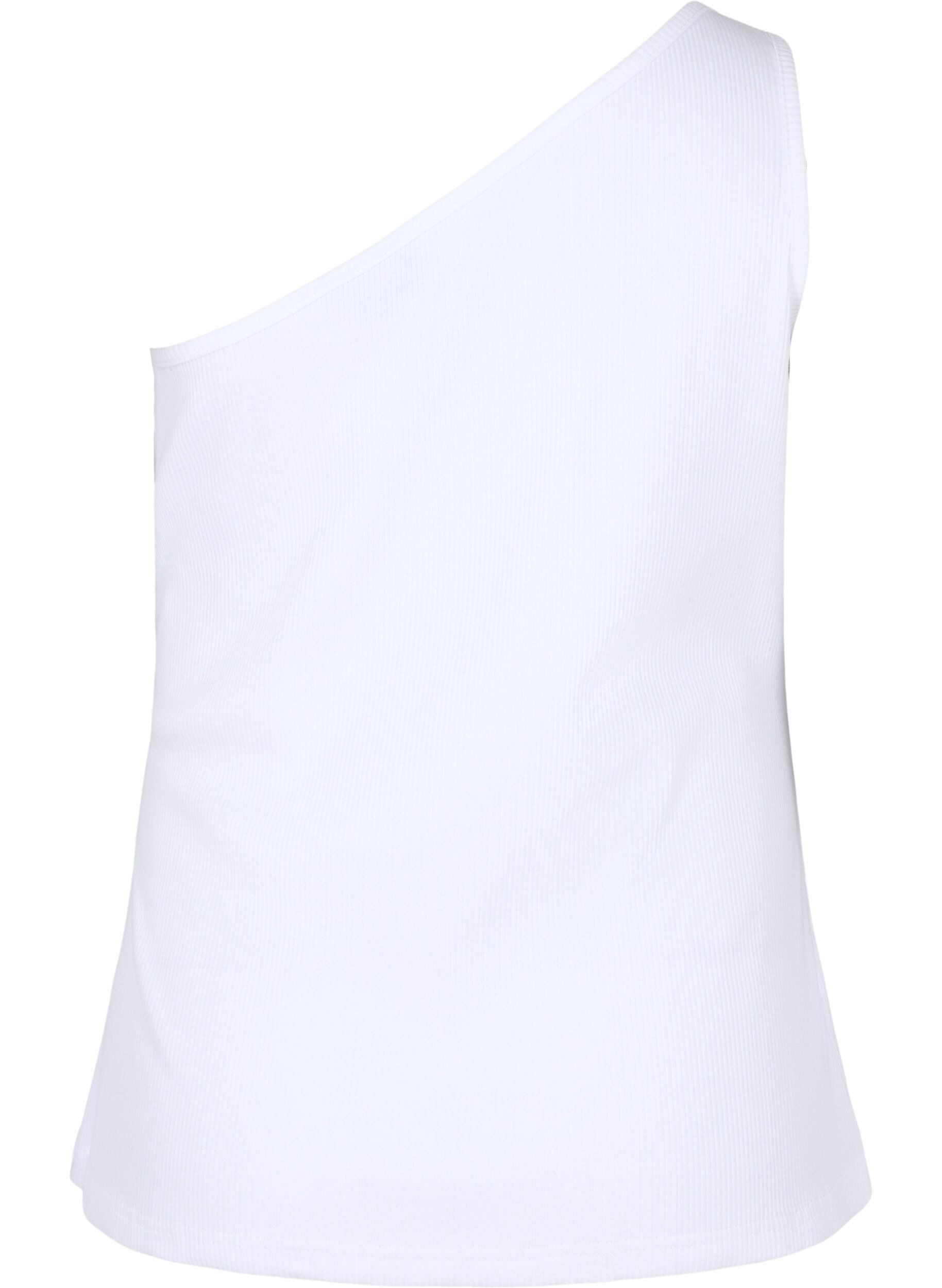 Zizzi One-Shoulder Top aus Baumwolle, Bright White, Packshot image number 1