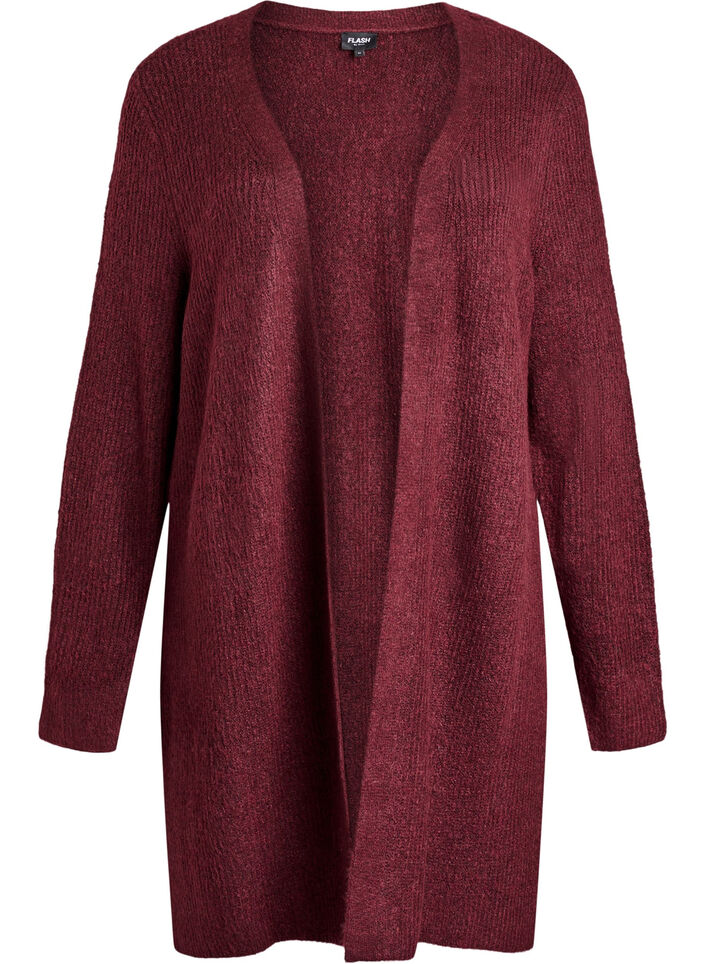 FLASH - Langer Rippstrick-Cardigan mit offener Front, Rot, Packshot image number 0