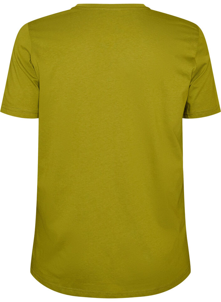 T-Shirt aus Baumwolle mit Text-Badge, Gr&uuml;n, Packshot image number 1