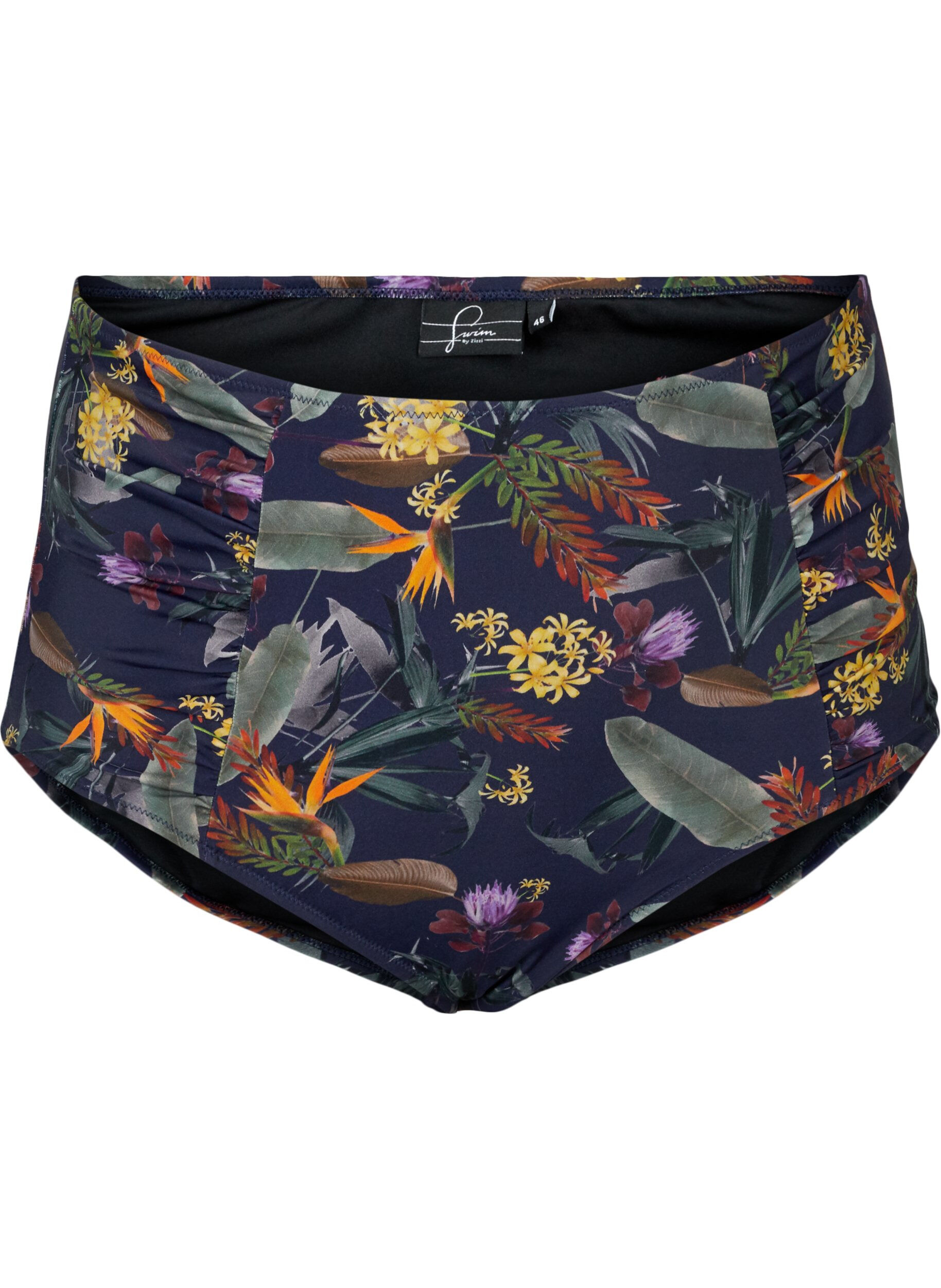 Zizzi Hochtaillierte Bikini-Hose mit Blumenprint, Night Sky Flower, Packshot image number 0