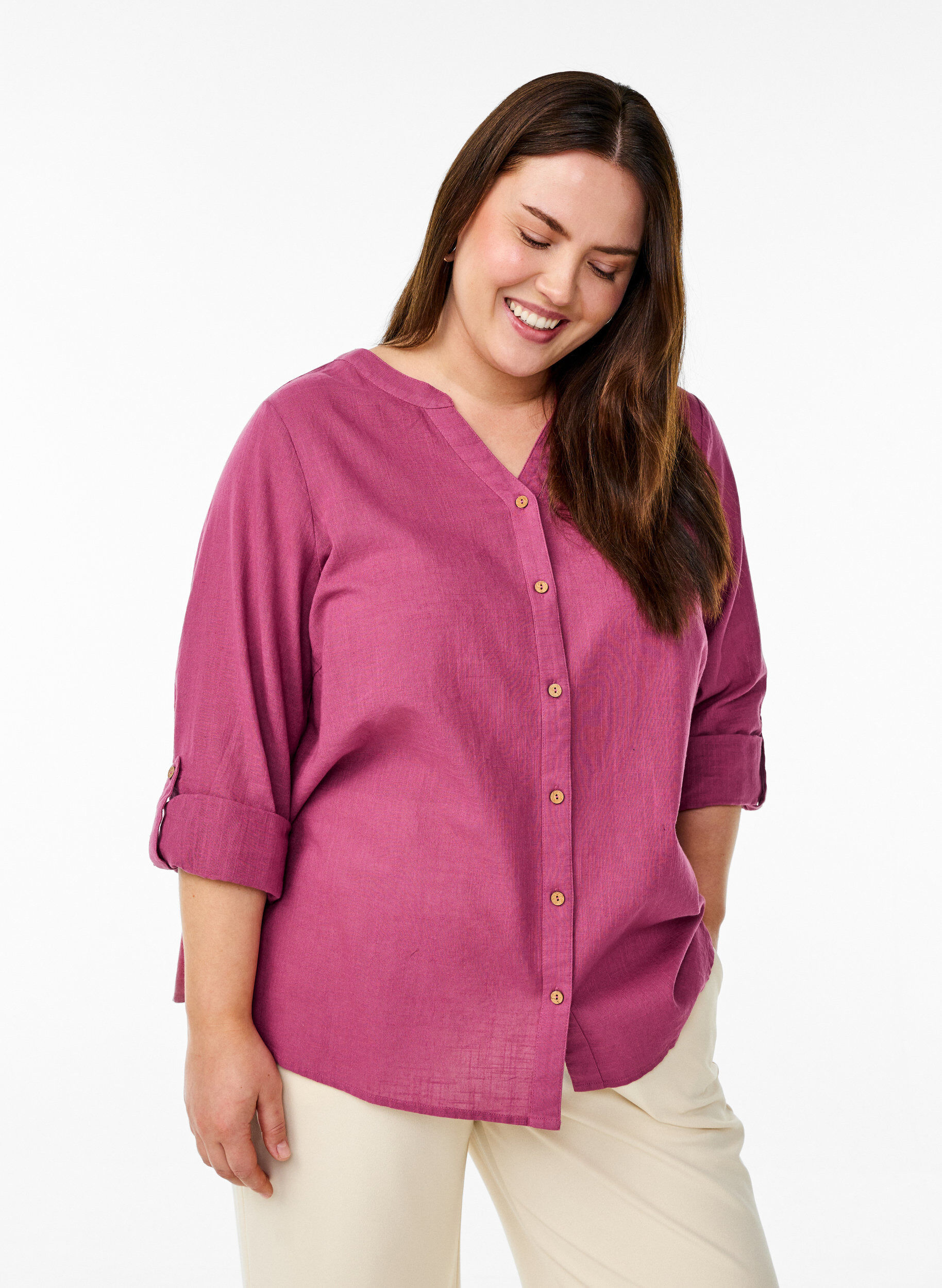 Zizzi Baumwollbluse mit V-Ausschnitt, Rot, Model image number 0