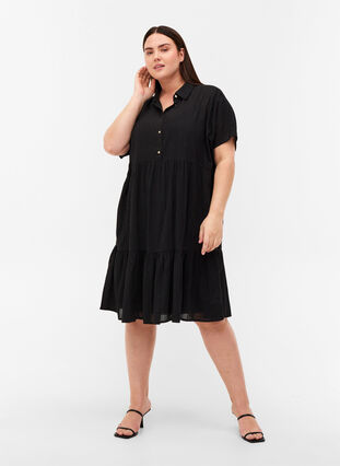 Gestreiftes Kleid aus Baumwollmischung, Black, Model image number 2