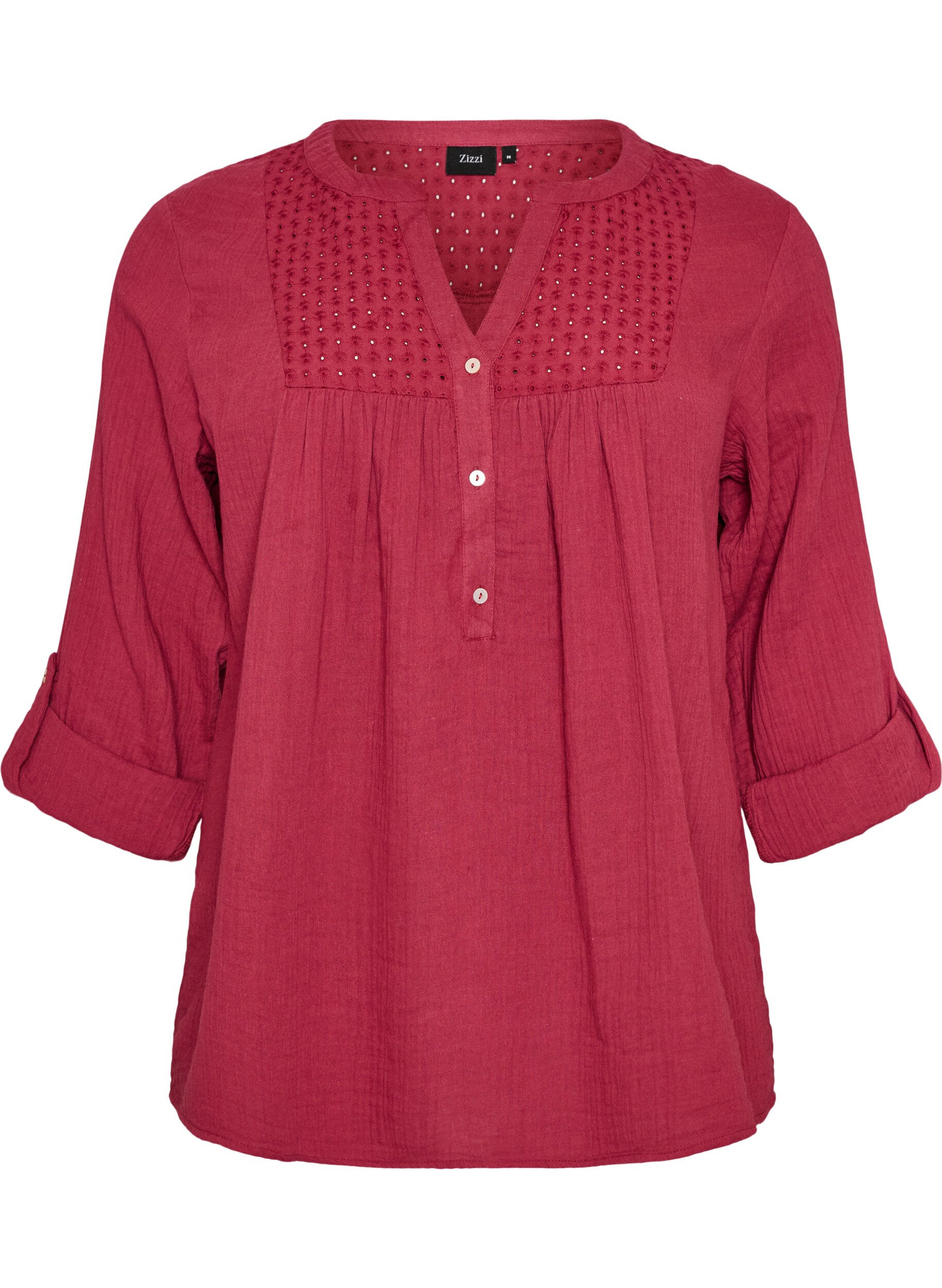 ZizziBluse aus Baumwollmusselin mit Lochstickerei, Rot, Packshot image number 0