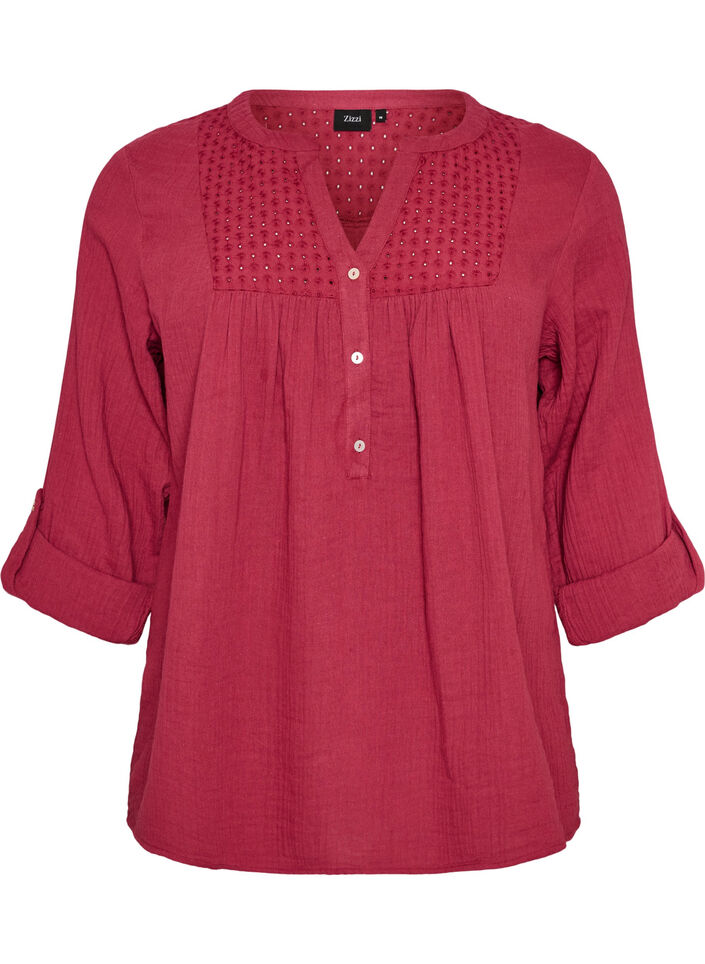 Bluse aus Baumwollmusselin mit Lochstickerei, Rot, Packshot image number 0