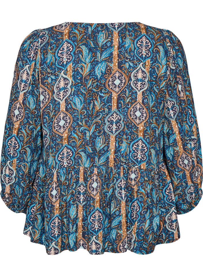 Bluse mit Paisleymuster und Spitzendetails, Blau, Packshot image number 1